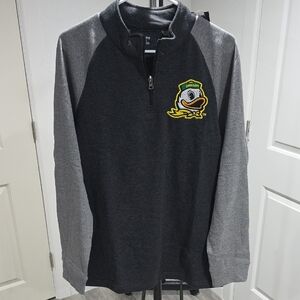 Oregon Ducks Sweater Men Medium Gray 1/4 Zip Pullover Cotton Blend Jersey Fabric